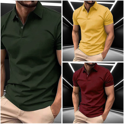 JAAPCLOTHING Solid Men Polo Neck Dark Green T-Shirt