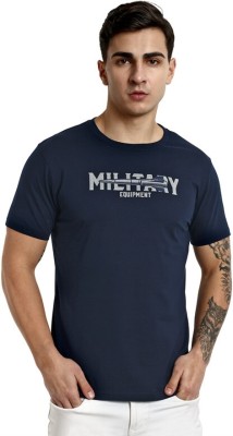 one sky Typography Men Round Neck Navy Blue T-Shirt
