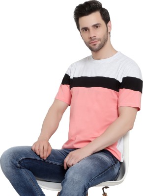 RAWKISH Colorblock Men Round Neck White, Pink T-Shirt