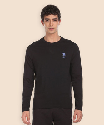 U.S. POLO ASSN. Solid Men Round Neck Black T-Shirt