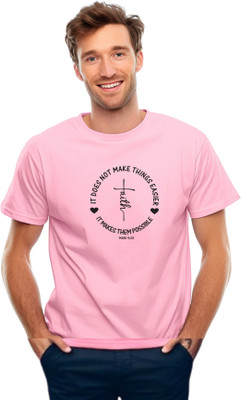 Witty Curls Printed Men Round Neck Pink T-Shirt