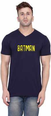 GEUM Printed Men V Neck Dark Blue T-Shirt