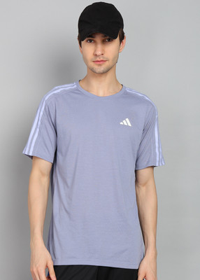 ADIDAS Solid Men Round Neck Purple T-Shirt