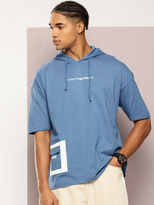 Kook N Keech Printed Men Hooded Neck Blue T-Shirt