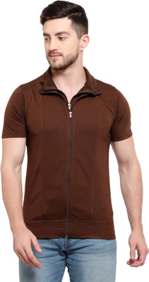 Tresna Trending Solid Men Polo Neck Brown T-Shirt