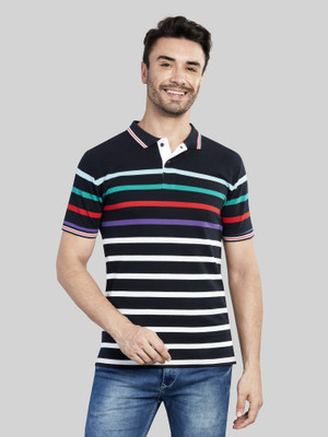 BE POSITIVE Striped Men Polo Neck Black T-Shirt