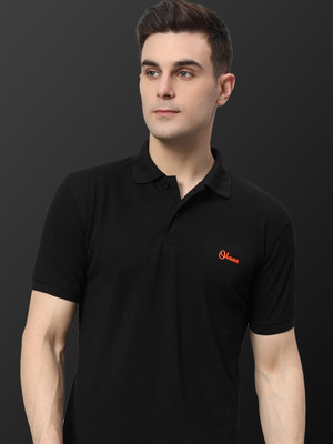 OBAAN Solid Men Polo Neck Black T-Shirt