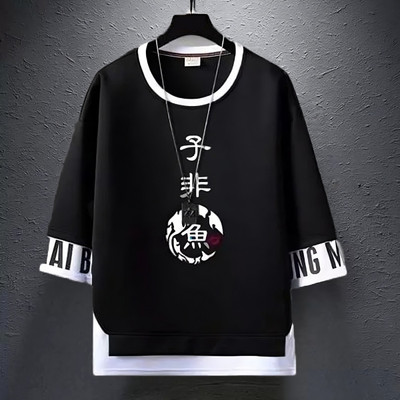 FAOES Printed Men Round Neck Black T-Shirt