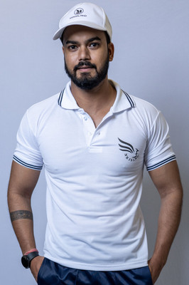 Nrising Solid Men Polo Neck White T-Shirt