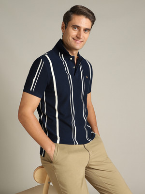 Dockers Striped Men Polo Neck Blue T-Shirt