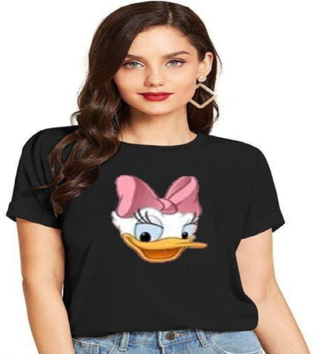 SAHAL Printed Women Round Neck Black T-Shirt