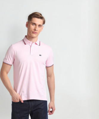 Arrow Sport Solid Men Polo Neck Pink T-Shirt