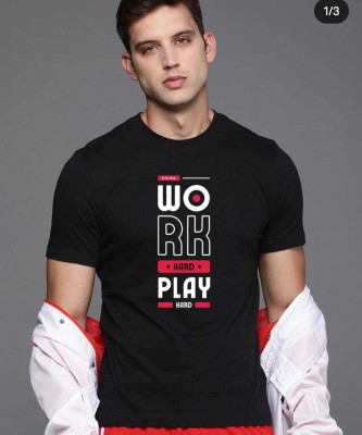 PP TRENDS Printed, Typography Men Round Neck Black T-Shirt