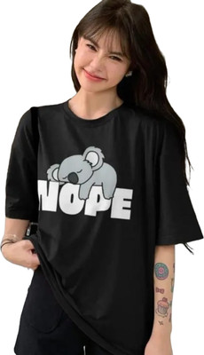 RF Raves Graphic Print Women Round Neck Black T-Shirt