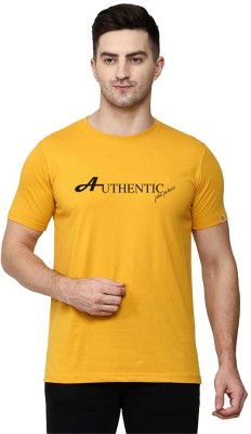 John Peters Typography Men Round Neck Yellow T-Shirt