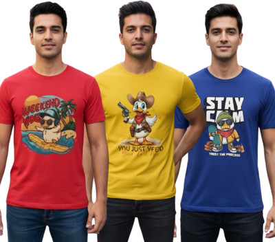 Stylewill Graphic Print Men Round Neck Red, Yellow, Blue T-Shirt