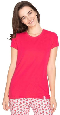Lyra Solid Women Round Neck Red T-Shirt