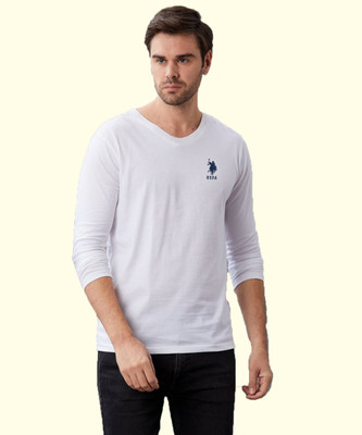 U.S. POLO ASSN. Solid Men Round Neck White T-Shirt