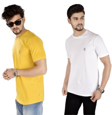 Jeiri Solid Men Round Neck Yellow, White T-Shirt