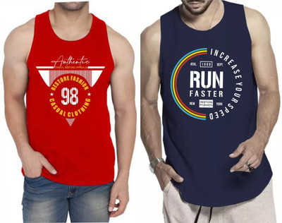 Restore Printed Men Round Neck Red, Blue, Multicolor T-Shirt