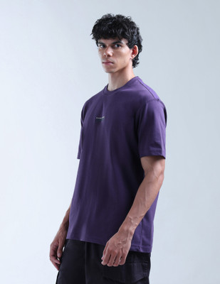 FLYING MACHINE Typography Men Crew Neck Purple T-Shirt