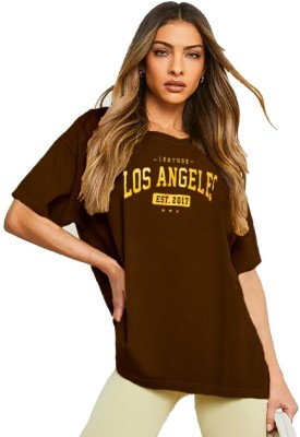 Leotude Printed Women Round Neck Brown T-Shirt