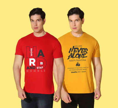 WOOSTRO Typography Men Round Neck Red, Yellow T-Shirt