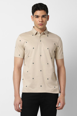 VAN HEUSEN Printed Men Polo Neck Beige T-Shirt