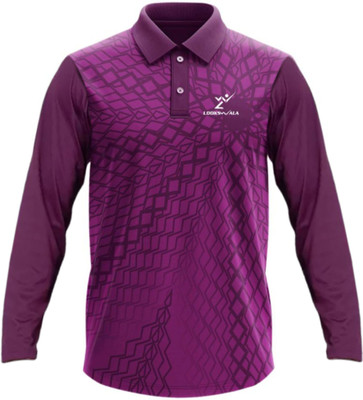 lookswala Printed Men Polo Neck Purple T-Shirt