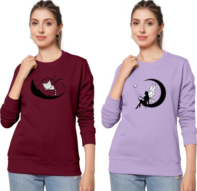 ZentWorld Printed Women Round Neck Maroon, Purple T-Shirt