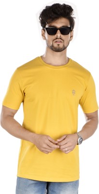 Jeiri Solid Men Round Neck Yellow T-Shirt