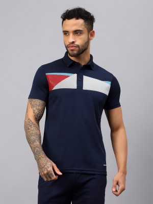 VECTOR X Colorblock Men Polo Neck Navy Blue T-Shirt