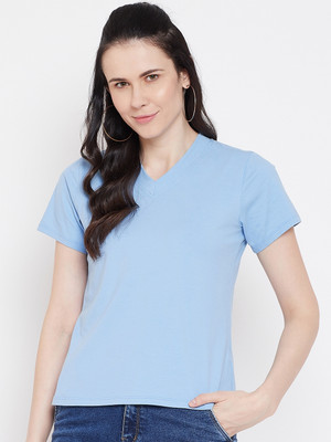 Imfashini Solid Women Round Neck Blue T-Shirt