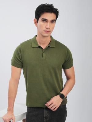 BEYOUNG Solid Men Polo Neck Green T-Shirt