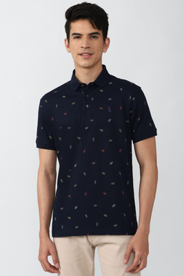 Simon Carter London Printed Men Polo Neck Dark Blue T-Shirt