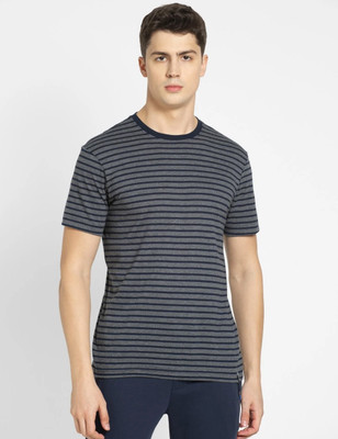 JOCKEY Striped Men Round Neck Dark Blue T-Shirt