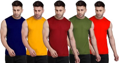 Renowned Solid Men Round Neck Dark Blue, Yellow, Maroon, Dark Green, Red T-Shirt