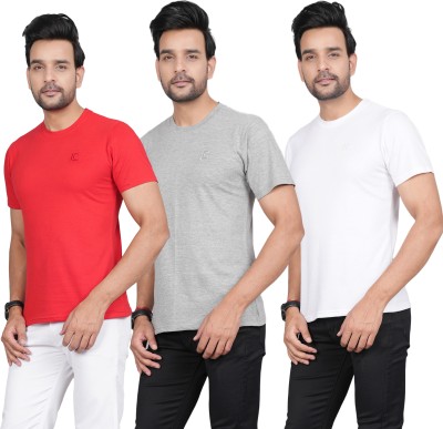 Lykcon Solid Men Round Neck Red, Grey, White T-Shirt