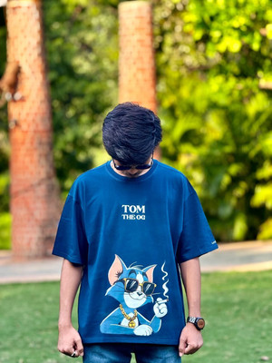 LUNARTH Graphic Print Men Round Neck Dark Blue T-Shirt