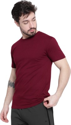 SQRRL Solid Men Round Neck Maroon T-Shirt