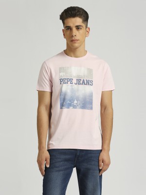 Pepe Jeans Graphic Print Men Crew Neck Pink T-Shirt