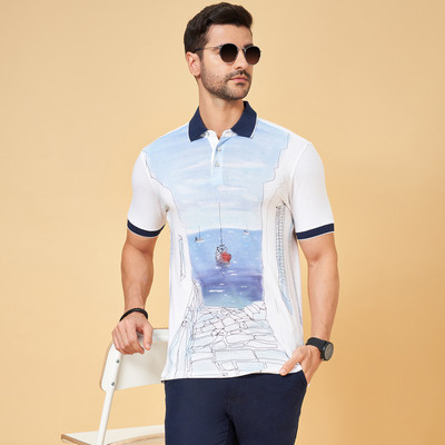 Byford by Pantaloons Printed Men Polo Neck White T-Shirt