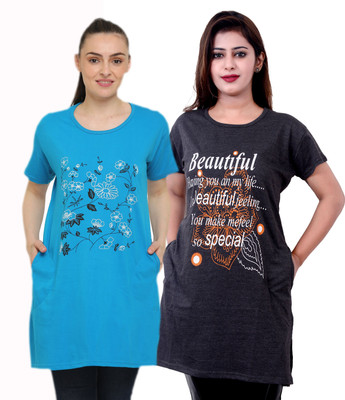 HouseOfCommon Printed Women Round Neck Multicolor T-Shirt