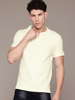 Roadster Self Design Men Henley Neck White T-Shirt