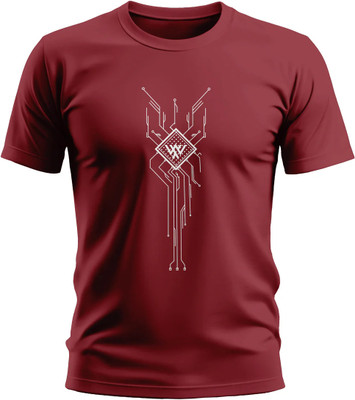 Warriorworld Printed Men Round Neck Maroon T-Shirt