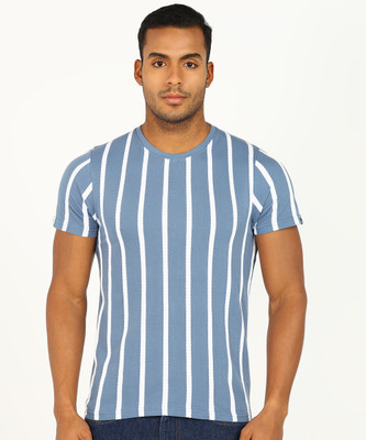 Fort Collins Striped Men Round Neck Blue, White T-Shirt