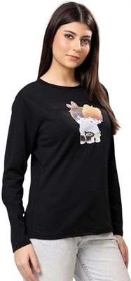 Aryan Hosiery Graphic Print Women Round Neck Black T-Shirt