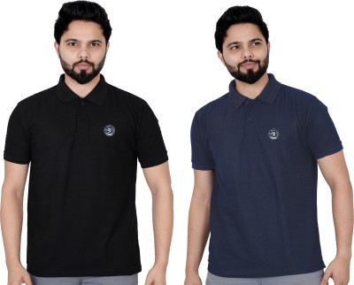 La Milano Solid Men Polo Neck Navy Blue T-Shirt