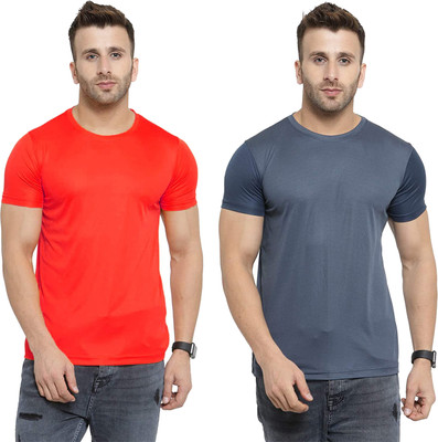 Think Tech Solid Men Round Neck Red, Grey T-Shirt