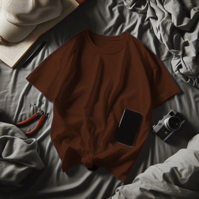 Pling Bling Solid Men Round Neck Brown T-Shirt